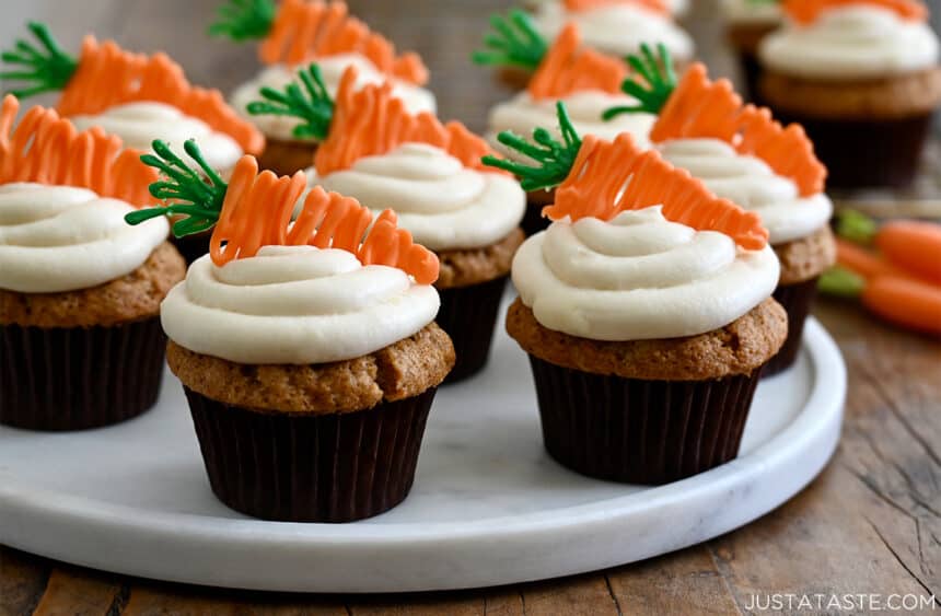 Carrot Cupcakes with Cream Cheese Frosting - Just a Taste