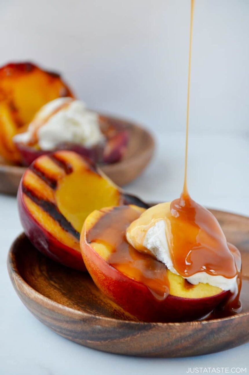 Grilled Peach Sundaes With Boozy Caramel Sauce Just A Taste 5976