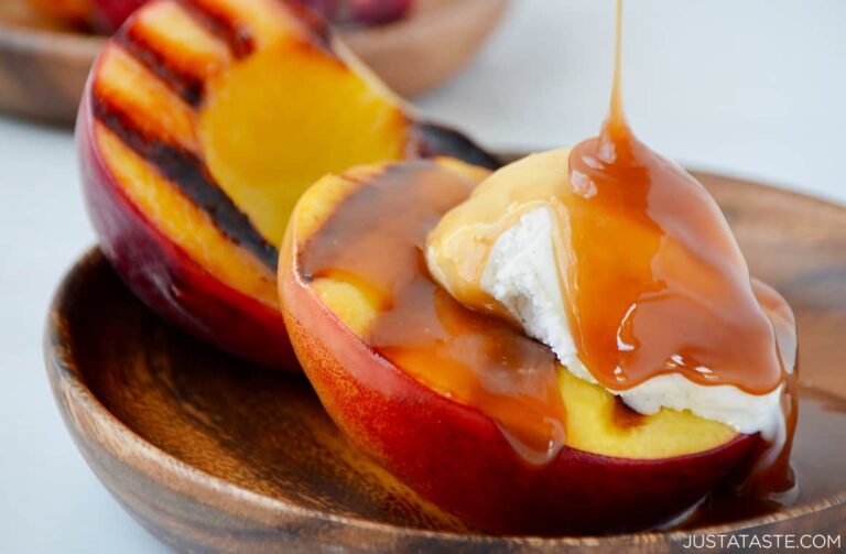 Grilled Peach Sundaes With Boozy Caramel Sauce Just A Taste 5961