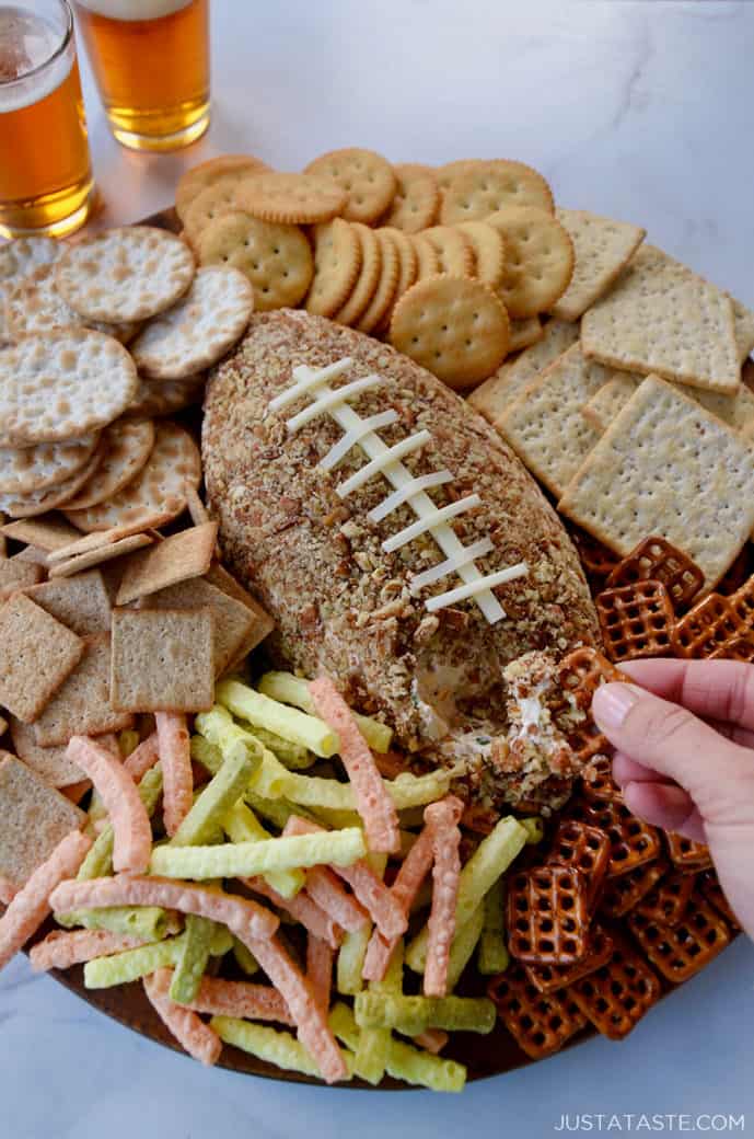 Bacon-Cheddar Football Cheese Ball - Just a Taste